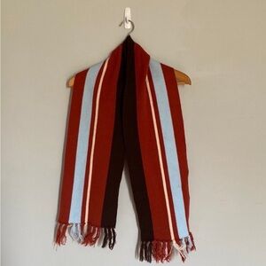 Knotted Fringe Scarf Orange Light Blue and Brown Stripes